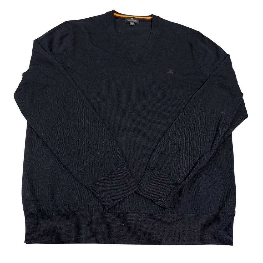Brooks Brothers Sweater Men's Large Navy 100% Extra Fine Merino Wool Long Sleeve